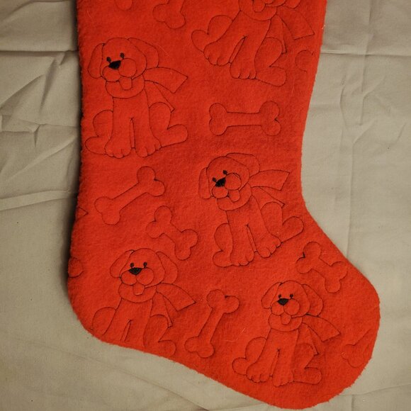 Christmas Red/Green Puppy Bone Felt Dog Stocking W/ Adorable Resin Puppy - Picture 3 of 7